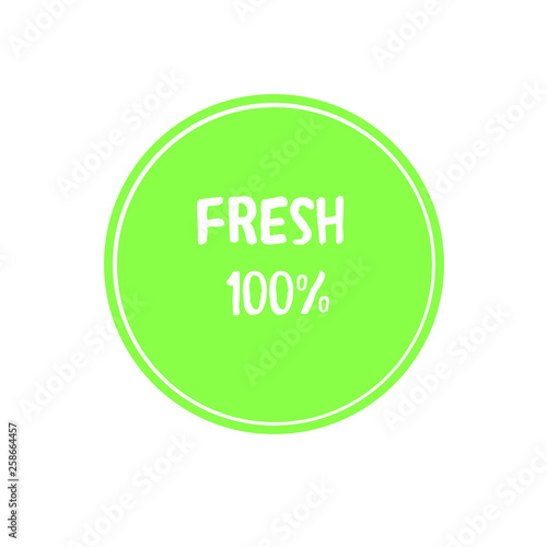 Fresh 100% round stamp isolated on white background. Web icon design. Vector illustration