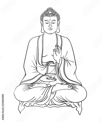 Seamless pattern for yoga class posters design. Head of Buddha in circle.