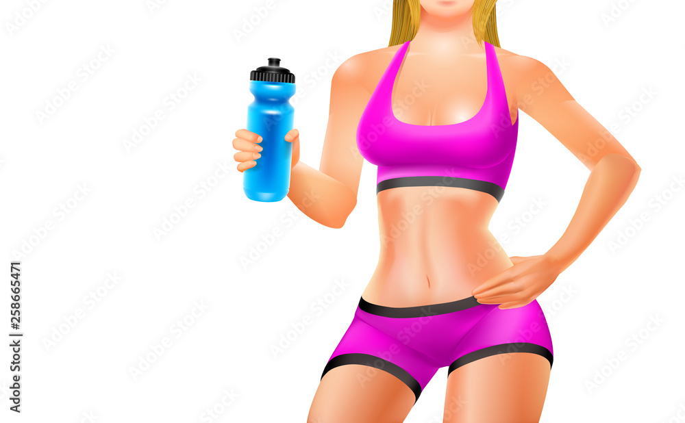 Fototapeta premium A sporty style woman body with bottle of water isolated.