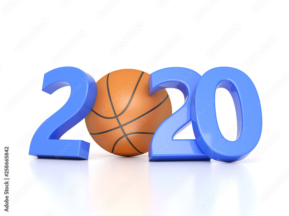 New Year 2020 Creative Design Concept with Basketball - 3D Rendered Image