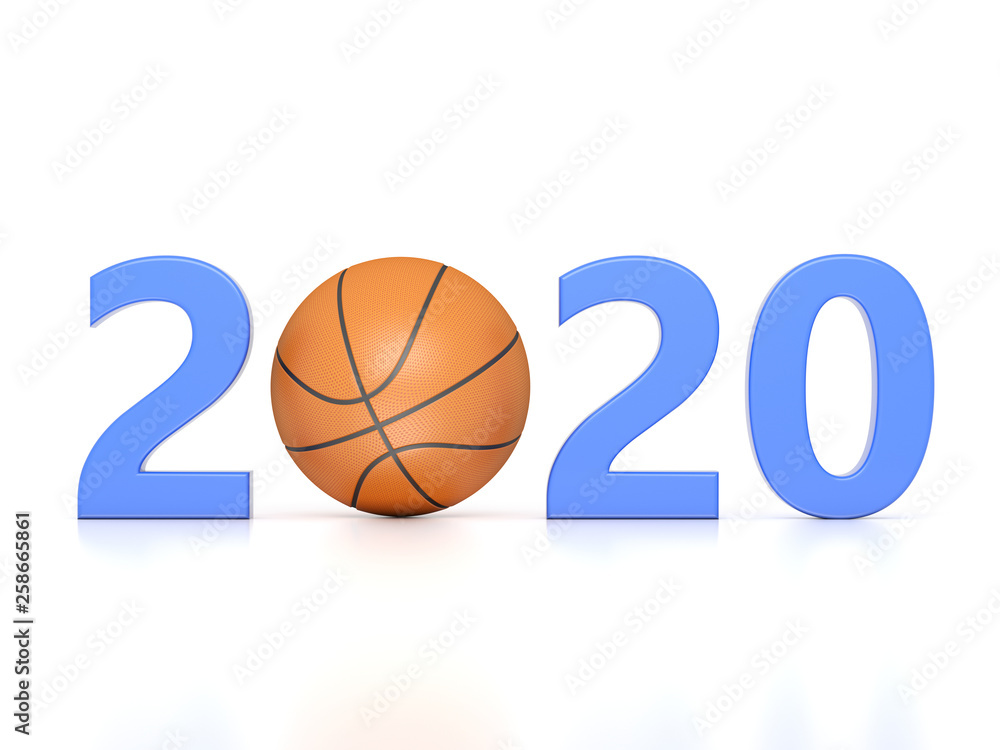 New Year 2020 Creative Design Concept with Basketball - 3D Rendered Image