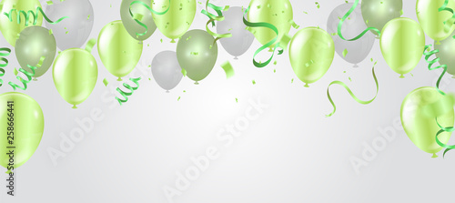 Poster background with colorful balloons and confetti on birthday template