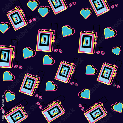 pattern walkman with headphones of nineties retro