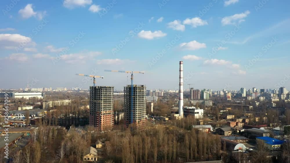 Drone aerial of new buildings under construction in Kiev, Ukraine Drone aerial of new buildings under construction in Kiev, Ukraine