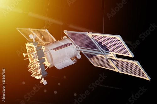 Model of space satellite on a dark background