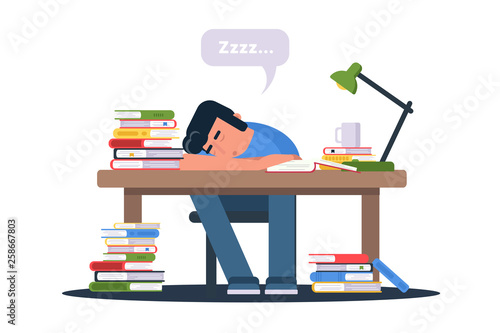 Student preparing for exams vector illustration