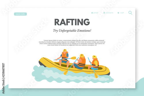 Rafting flat landing page template with text space