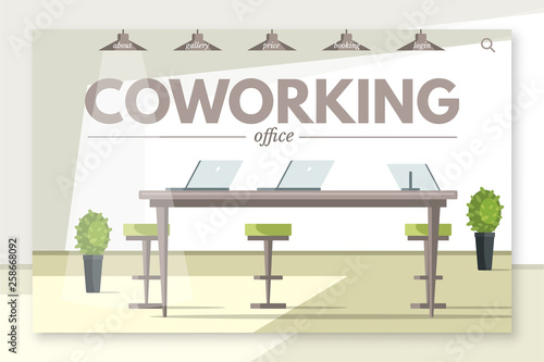 Coworking office flat landing page vector template