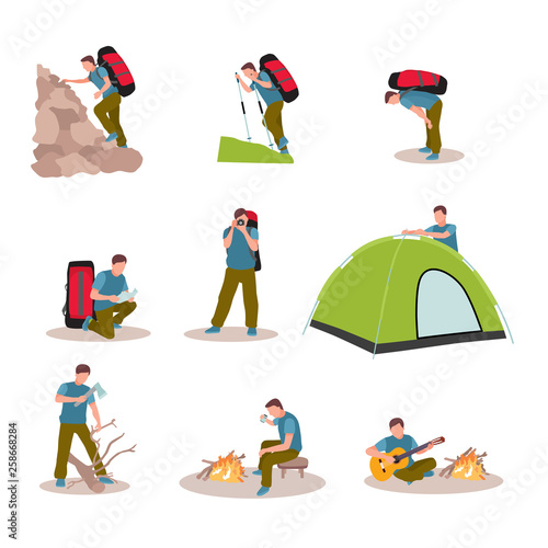 Hiking vacation vector characters set