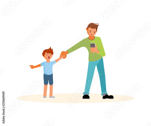 Smartphone addicted parent with device