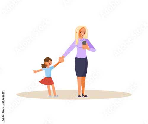 Smartphone addicted parent with device