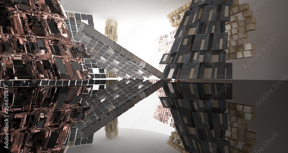 Fototapeta premium Abstract concrete and coquina parametric interior . 3D illustration and rendering.