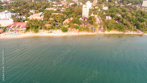 Aerial view of beach on Phu Quoc island, Long beach coastline on a sunny weather