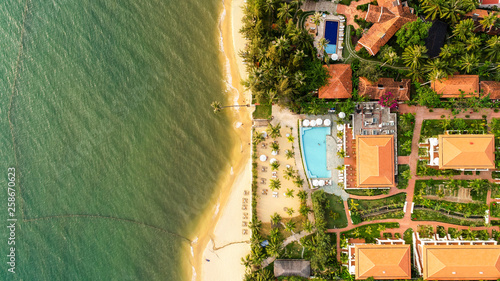 Aerial view of beach on Phu Quoc island, Long beach coastline on a sunny weather photo
