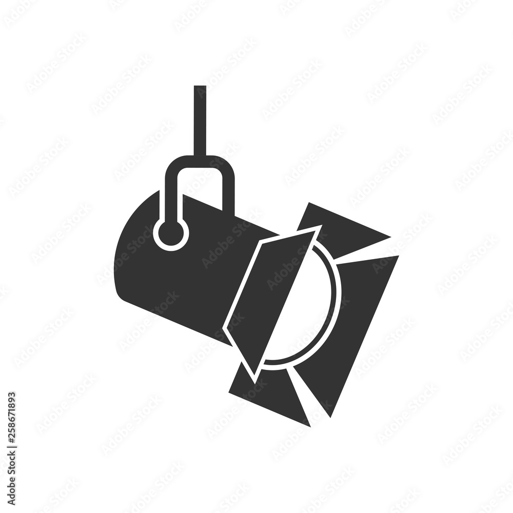 Fototapeta premium Spotlight icon in flat style. Lamp vector illustration on white isolated background. Flashlight business concept.
