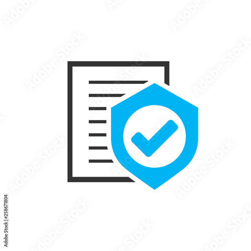 Insurance policy icon in flat style. Report vector illustration on white isolated background. Document business concept.