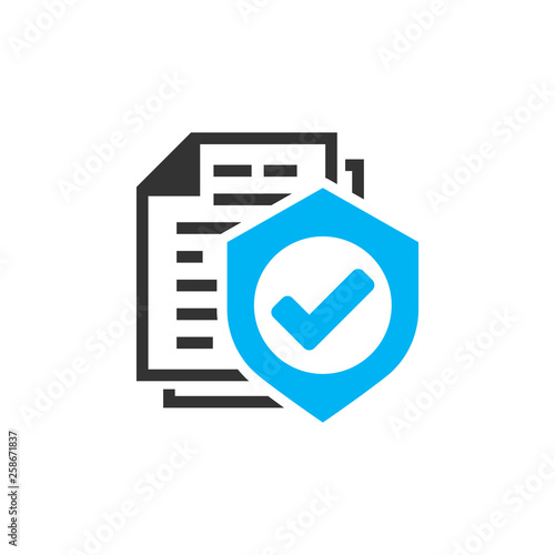 Insurance policy icon in flat style. Report vector illustration on white isolated background. Document business concept.
