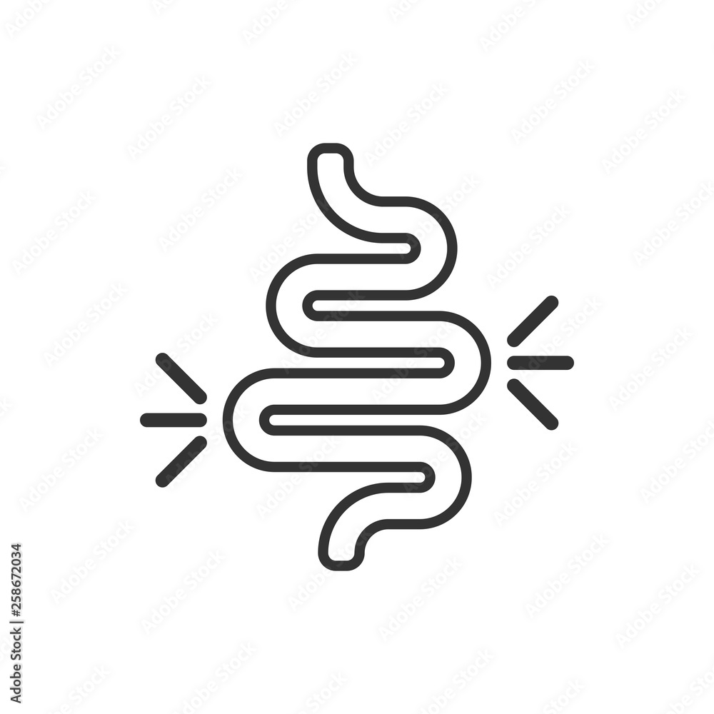 Gut constipation icon in flat style. Colitis vector illustration on white isolated background. Stomach business concept. Gut constipation icon in flat style. Colitis vector illustration on white isolated background. Stomach business concept.