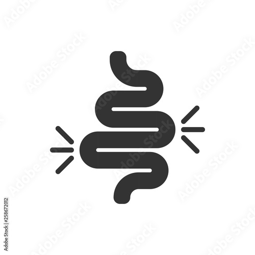 Gut constipation icon in flat style. Colitis vector illustration on white isolated background. Stomach business concept.