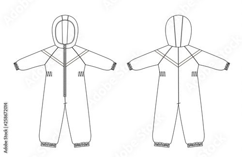 technical drawing of children's winter overall with raglan sleeves