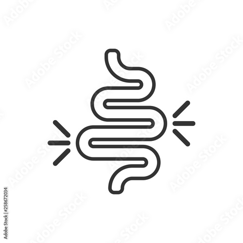 Gut constipation icon in flat style. Colitis vector illustration on white isolated background. Stomach business concept.
