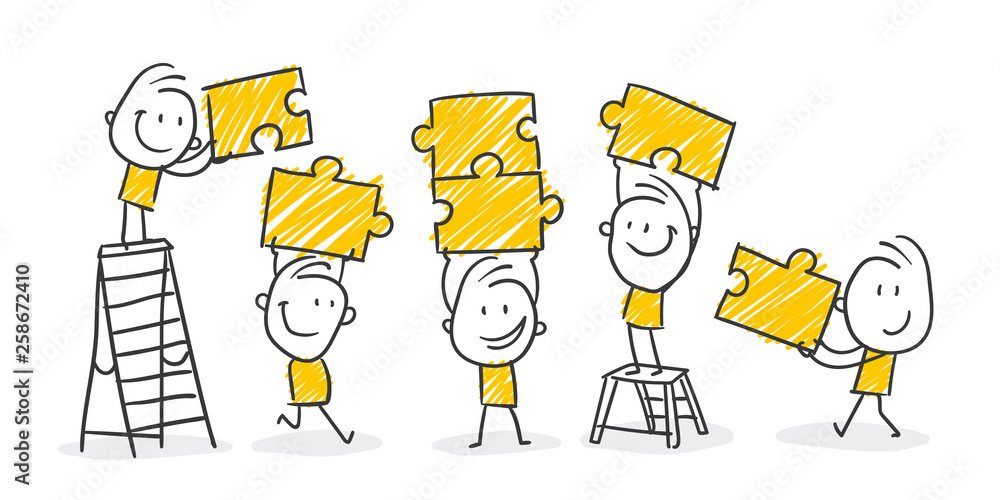 Strichfiguren / Strichmännchen .Familie, Teamwork, Puzzle. (Nr. 373