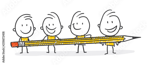 Strichfiguren / Strichmännchen: Bleistift, Teamwork. (Nr. 374)