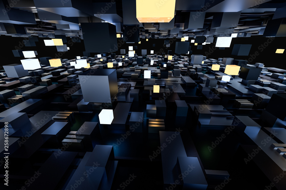 Obraz premium 3d rendering, cubes board space, fantasy world