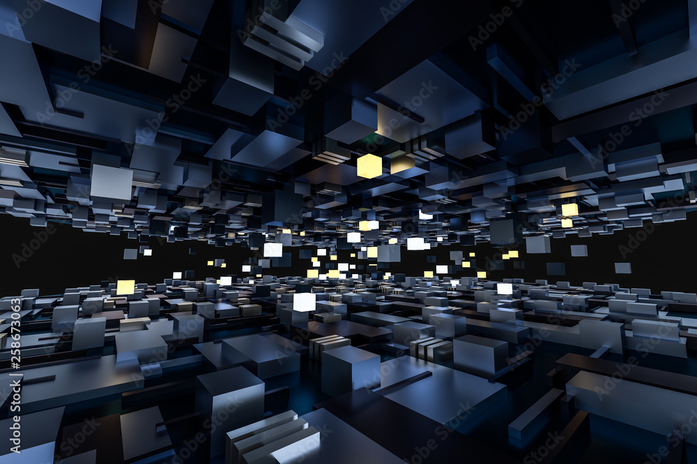 Obraz premium 3d rendering, cubes board space, fantasy world