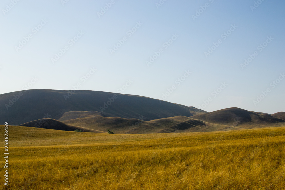 yellow, autumn mountains, with grass burnt over the summer