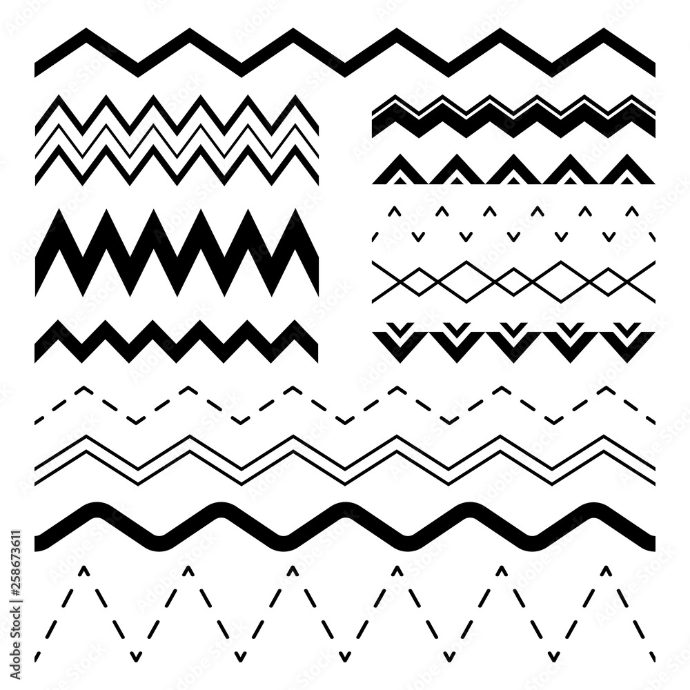 Wavy zigzag. Wiggle jagged waves, parallel sinus line wave border and sine zigzags frame vector