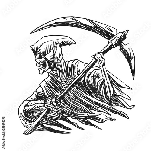 Hand Inked Grim Reaper Illustration - Vector illustration