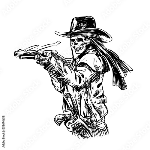 Skeleton cowboy with shotgun from wild west