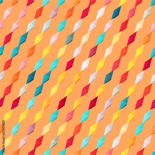 Diagonal stripes. Twisted tubules. Seamless pattern. Multicolored background