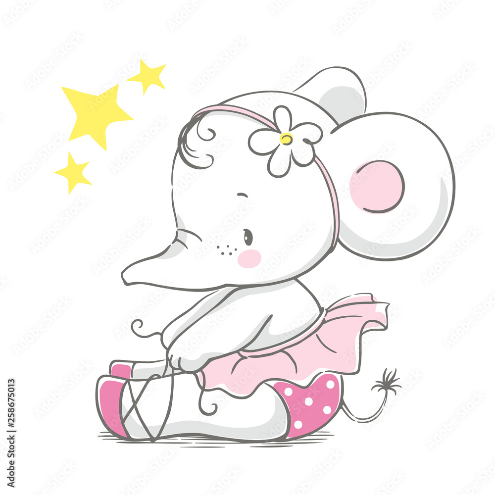 Hand drawn vector illustration of a cute baby elephant ballerina in a pink  tutu. Stock Vector | Adobe Stock