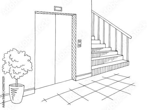 Corridor graphic black white interior sketch illustration vector