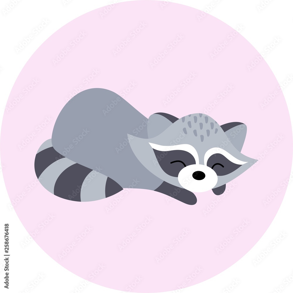 Pink Racoon Background Sleeping raccoon on a pink background. Sweet dreams. Design element for ...