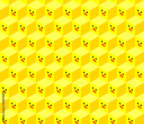 seamless pattern of isometric cubes with flat design cute duck face