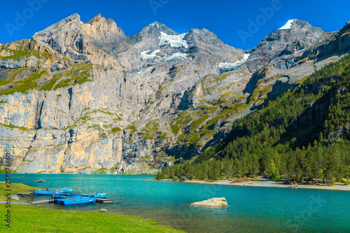 Fantastic alpine lake with high mountains and glaciers, Oeschinensee, Switzerland © janoka82