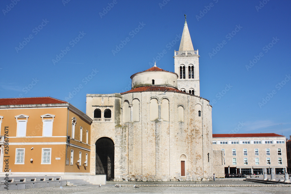 The Church of St Donatus. Bell Tower Romanesque cathedral of St Anastasia. Zadar Croatia.