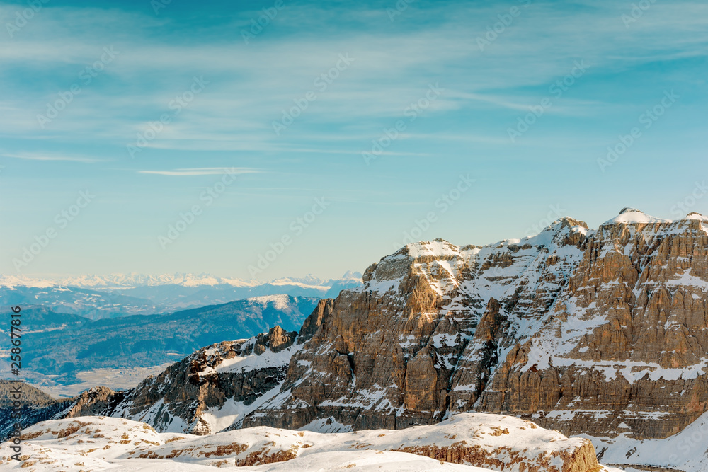 Naklejka premium Mountain winter landscape. Snow Alps and rocks