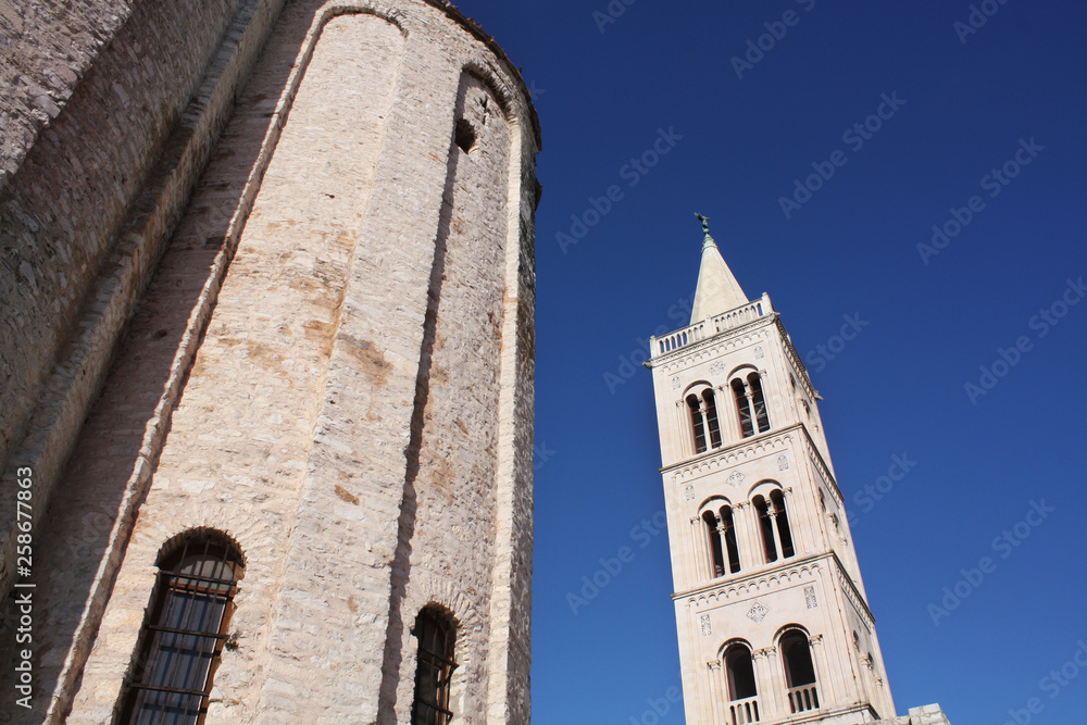 The Church of St Donatus. Bell Tower Romanesque cathedral of St Anastasia. Zadar Croatia.