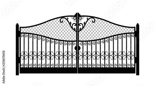 arched metal gate with forged ornaments on a white background. Beautiful iron ornament gates. vector illustration eps10