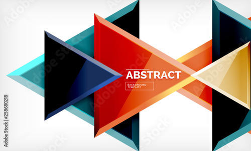 Free Download Triangles repetiton geometric abstract background, multicolored glossy triangular shapes, hi-tech poster cover design or web presentation template with copy space - GFXLoad
