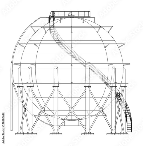 Spherical gas tank outline. Vector