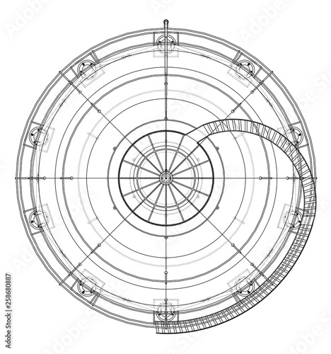 Spherical gas tank outline. Vector