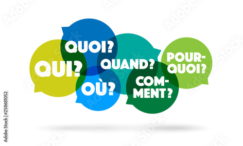 Bulles "quoi, qui, où, quand, comment, pourquoi ?"	