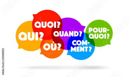 Bulles "quoi, qui, où, quand, comment, pourquoi ?"	