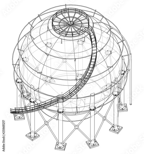 Spherical gas tank outline. Vector