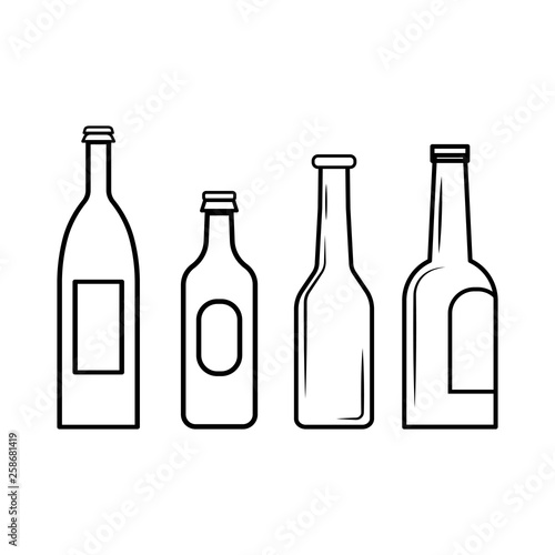 Set of bottle lines icons on white background - vector illustration.